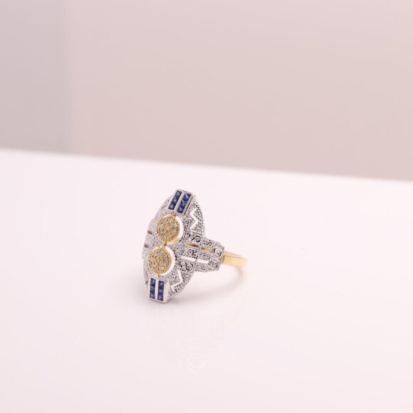 Vintage Art deco Ring Natural Blue Sapphire and Diamonds 18k and silver - Picture 13 of 14